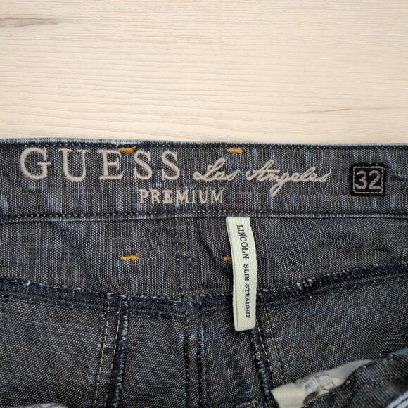 Guess Premium Jeans Mens 32x30 Lincoln Slim Straight Blue Denim - Picture 3 of 14